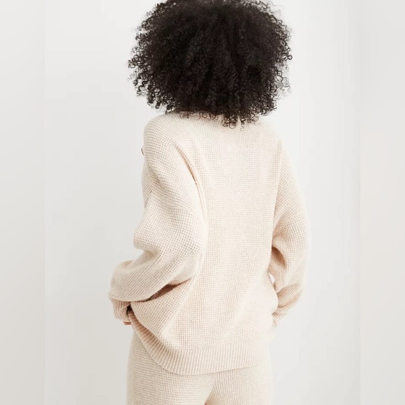 Aerie CozyUp Waffle Knit Quarter Zip Pullover Sweater - Cream - Large - Picture 2 of 6